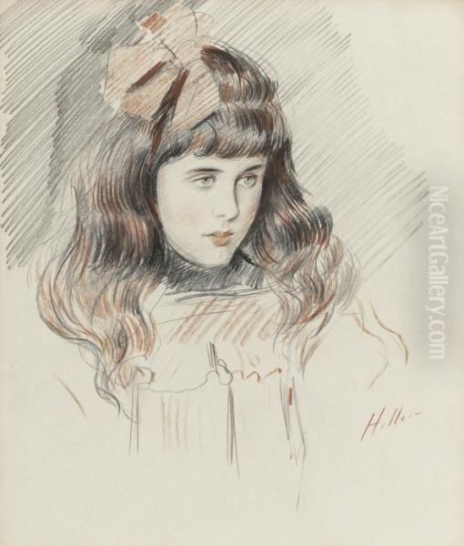 Portrait Of Ellen Helleu, The Artist's Daughter Oil Painting by Paul Cesar Helleu