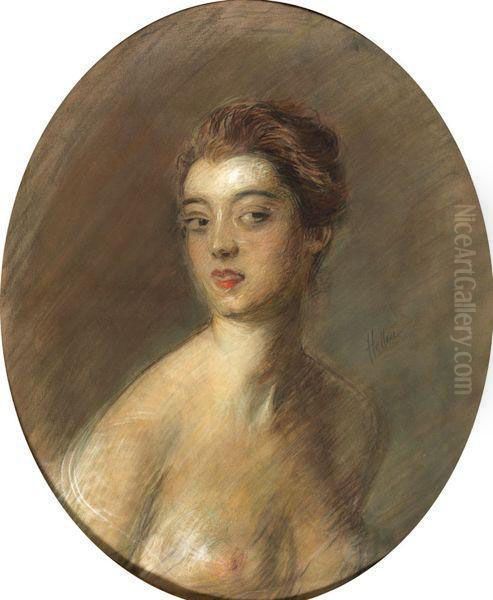 Portrait De Jeune Femme Oil Painting by Paul Cesar Helleu