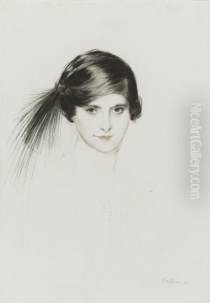 Head Of Helena Rubinstein With Egret Feathers Oil Painting by Paul Cesar Helleu