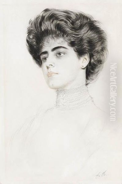 Femme Au Collier Perle Oil Painting by Paul Cesar Helleu