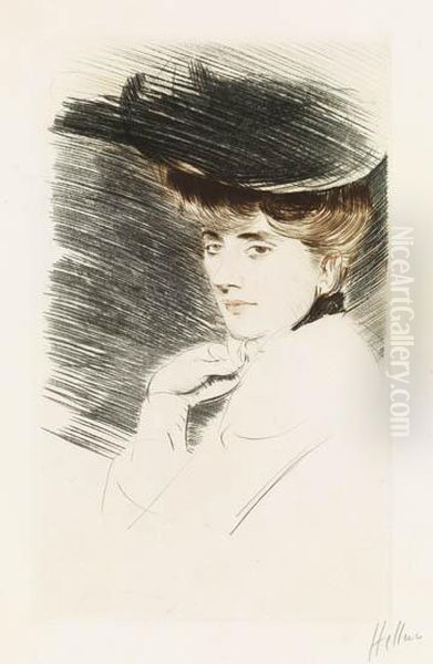 Femme Au Chapeau Noir Oil Painting by Paul Cesar Helleu