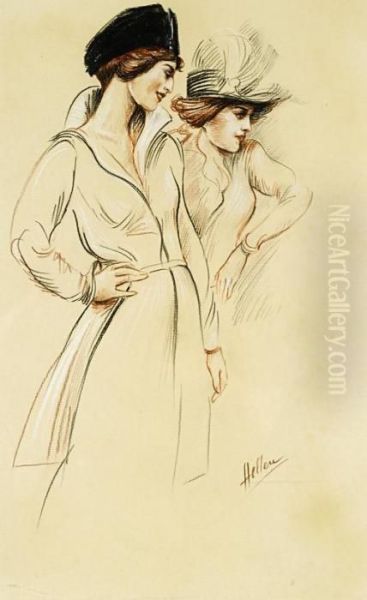 Two Women Oil Painting by Paul Cesar Helleu