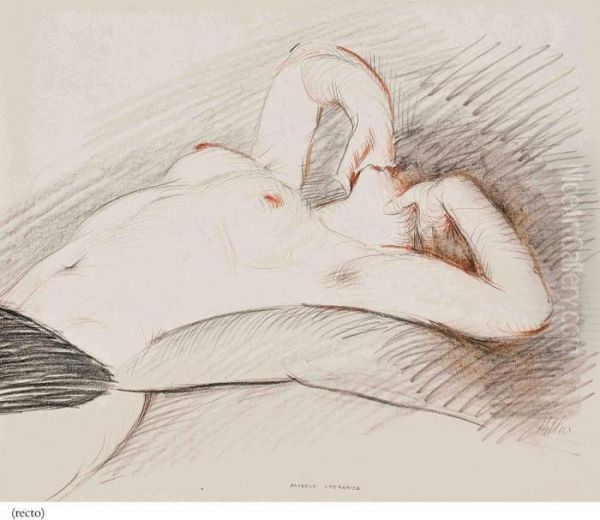 Femme Nue Allongee Aux Bras Leves Oil Painting by Paul Cesar Helleu