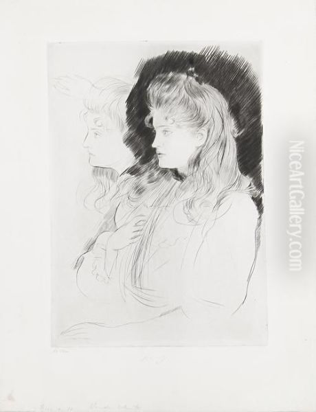 Profils Des Filles Oil Painting by Paul Cesar Helleu