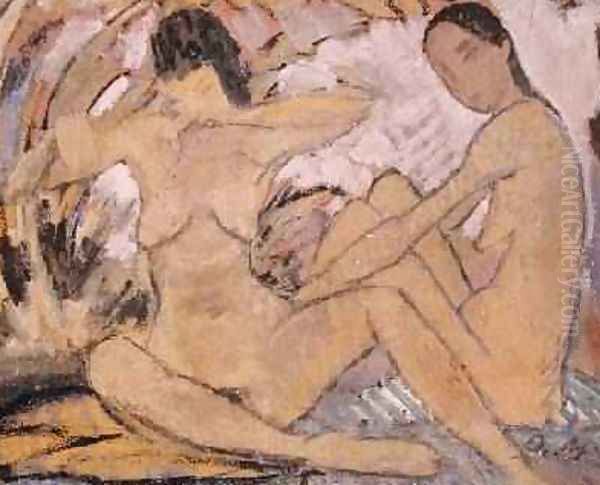 Two Women Sitting 1914 Oil Painting by Otto Muller