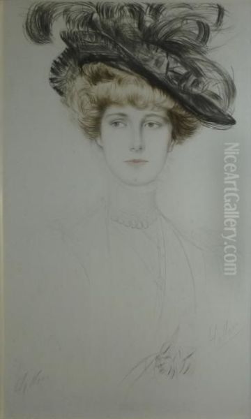 Elegante Au Chapeau A Plumes Oil Painting by Paul Cesar Helleu