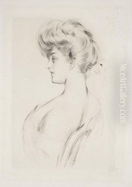 Jeune Femme De Trois-quarts Vers La Gauche, Peigne Dans Les Cheveux Oil Painting by Paul Cesar Helleu