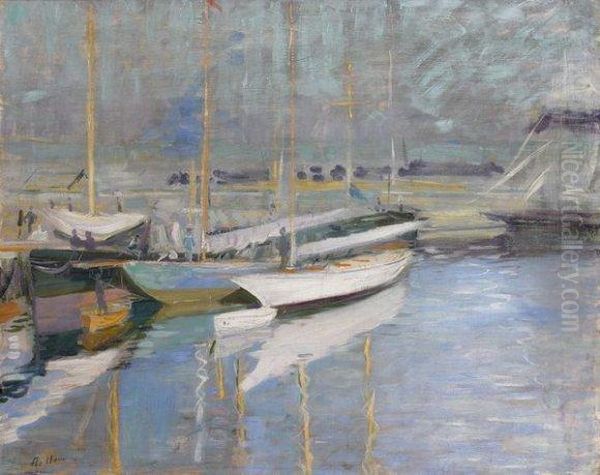 A Quai Oil Painting by Paul Cesar Helleu