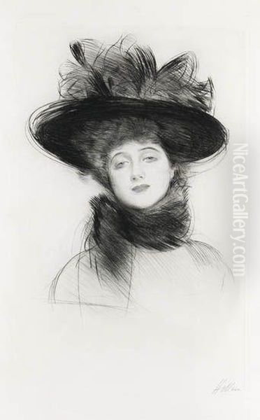 Femme Au Grande Chapeau Oil Painting by Paul Cesar Helleu