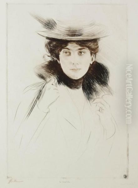 Femme En Buste Au Chapeau Oil Painting by Paul Cesar Helleu