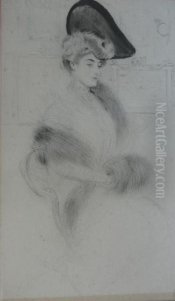 Madame Marguerite Labady, Assise, Tenant Son Manchon Oil Painting by Paul Cesar Helleu