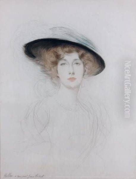 Le Chapeau A Plumes Ou Liane De Pougy Oil Painting by Paul Cesar Helleu