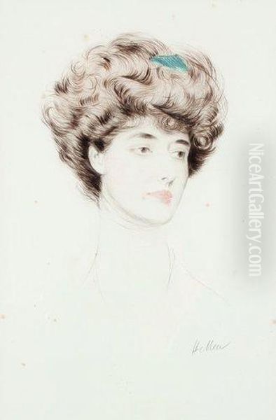 Jeune Femme, 
Peigne Bleu Dans Les Cheveux Oil Painting by Paul Cesar Helleu