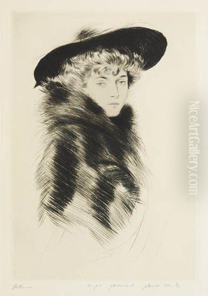 Femme Au Chapeau Oil Painting by Paul Cesar Helleu