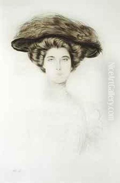 Elegante Au Chapeau De Plumes Vertes Oil Painting by Paul Cesar Helleu