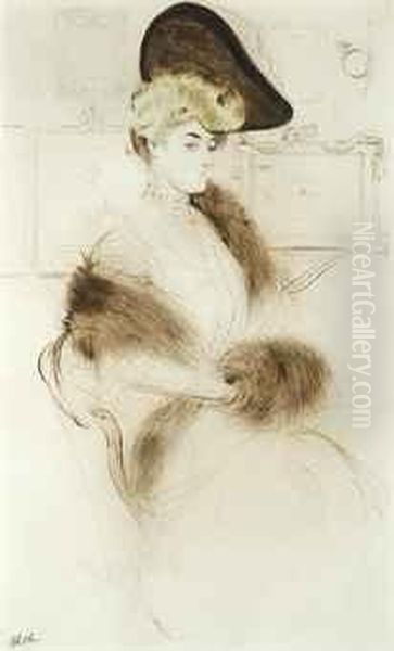 Madame Marguerite Labady, Assise, Tenant Son Manchon Oil Painting by Paul Cesar Helleu