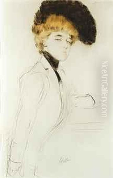 Elegante Au Chapeau De Plumes Oil Painting by Paul Cesar Helleu