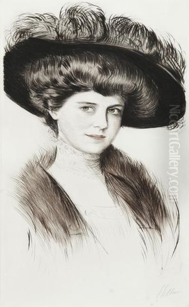 Portrait Of A Lady In A Feathered Hat Oil Painting by Paul Cesar Helleu