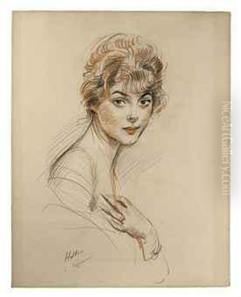 A Young Woman, Bust-length Oil Painting by Paul Cesar Helleu