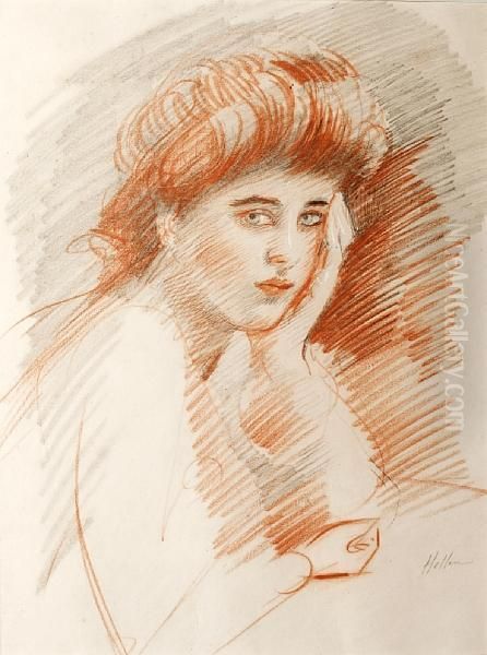 A Parisian - Study Of A Young Girl, Possiblythe Artist's Daughter Oil Painting by Paul Cesar Helleu