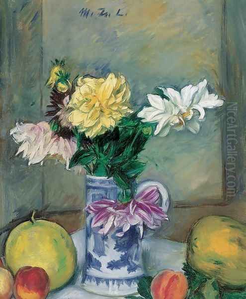 Flower Still-life with Apricots Oil Painting by Laszlo Mattyasovszky-Zsolnay