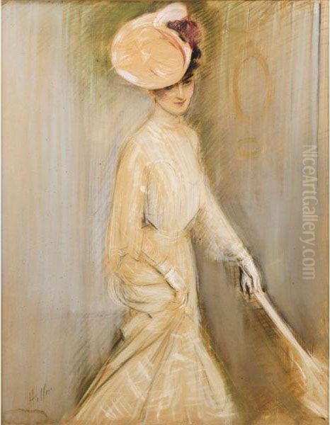 Portrait De Jeune Femme A L'ombrelle Oil Painting by Paul Cesar Helleu