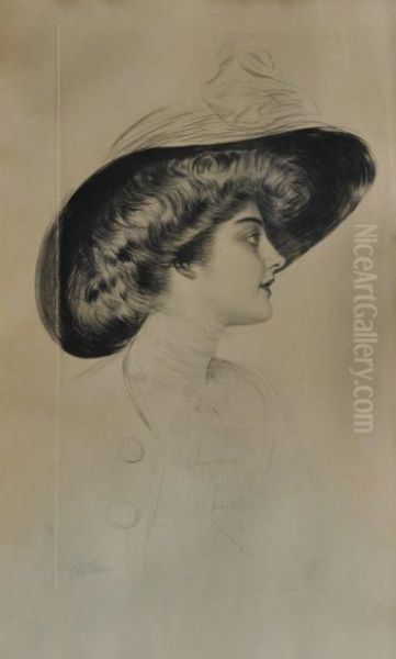 Portrait D'elegante Au Chapeau Oil Painting by Paul Cesar Helleu