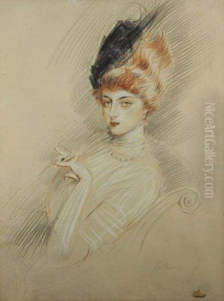 Portrait De Madame Letellier. Oil Painting by Paul Cesar Helleu