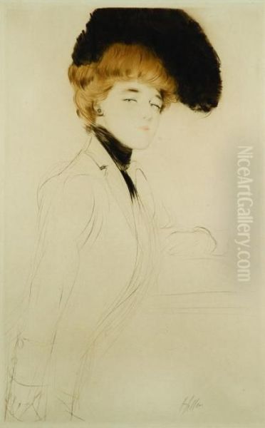 Woman With Plumed Hat Oil Painting by Paul Cesar Helleu