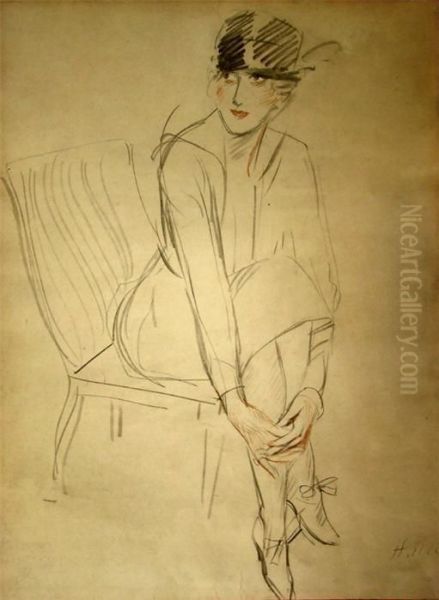 Sitzende Mit Ubereinandergeschlagenen Beinen Oil Painting by Paul Cesar Helleu