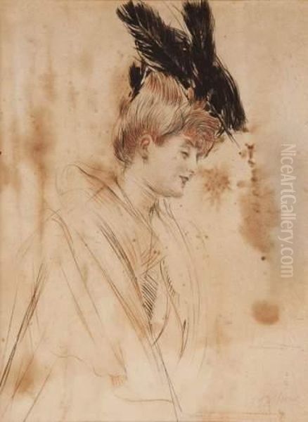 Tete De Femme A L'aigrette Oil Painting by Paul Cesar Helleu