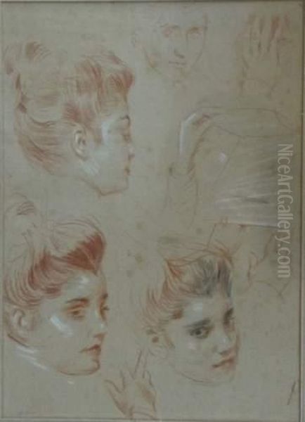 Etude De Portraits De Femmes Oil Painting by Paul Cesar Helleu