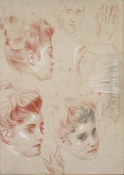 Etudes De Visages Oil Painting by Paul Cesar Helleu