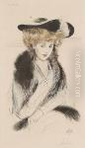 Woman With Feather Boa Oil Painting by Paul Cesar Helleu