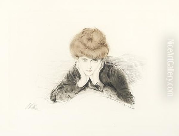 La Visage Encadre, Madame Helleu. Oil Painting by Paul Cesar Helleu