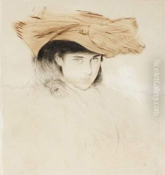 Portrait De Femme Au Chapeau Oil Painting by Paul Cesar Helleu