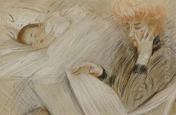 Mere Et Enfant Endormi Oil Painting by Paul Cesar Helleu