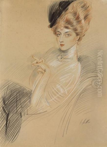 Femme Au Chapeau Oil Painting by Paul Cesar Helleu