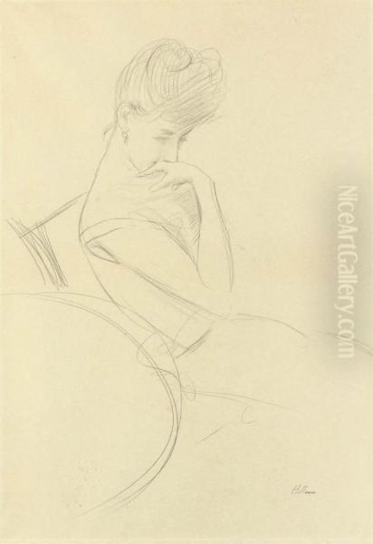 Portrait Of A Contemplative Young Lady Oil Painting by Paul Cesar Helleu