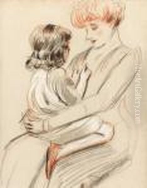 Une Mere Tenant Son Enfant Sur Se Genoux Oil Painting by Paul Cesar Helleu