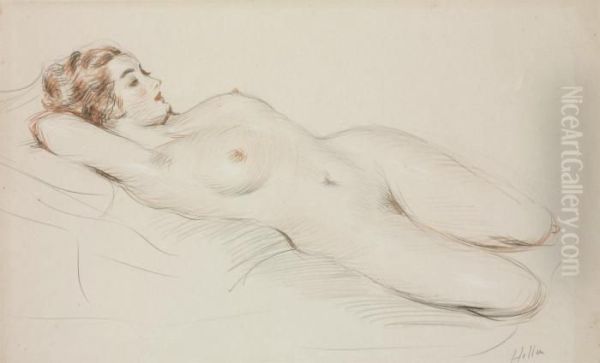 A Female Nude Reclining Oil Painting by Paul Cesar Helleu