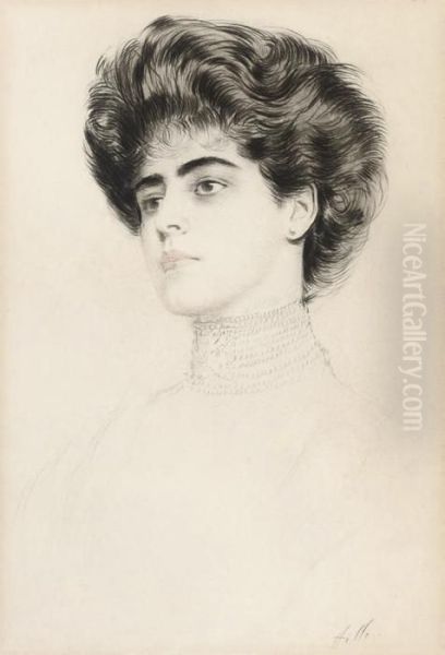 Portrait Of A Lady In A Pearl Necklace Oil Painting by Paul Cesar Helleu