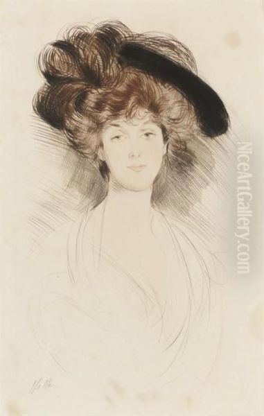 Portrait Of A Lady In A Hat Oil Painting by Paul Cesar Helleu