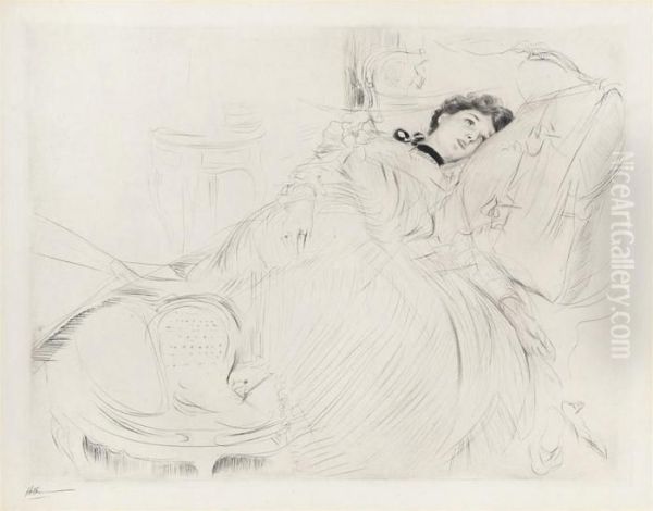 Lady Reclining On A Daybed Oil Painting by Paul Cesar Helleu