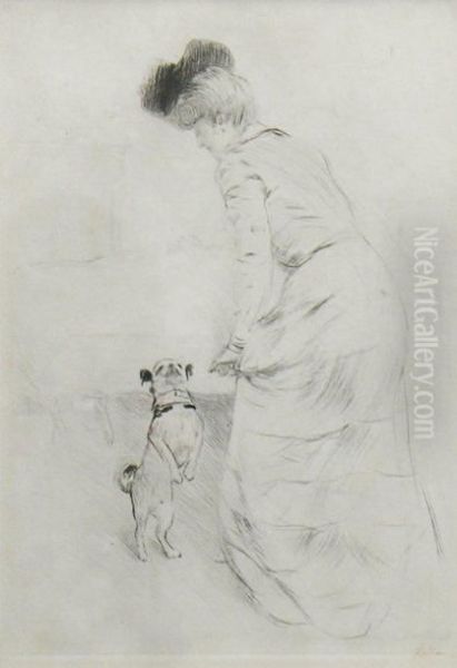 Femme Au Chapeau Et Son Chien Oil Painting by Paul Cesar Helleu