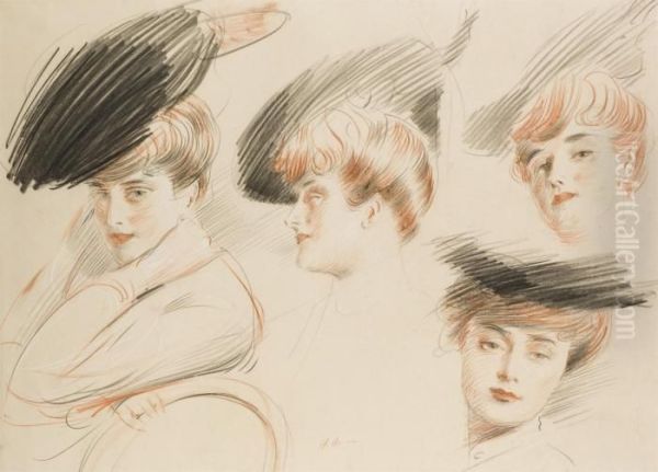 Portraits De Madame Helleu Dans Differentes Positions Oil Painting by Paul Cesar Helleu