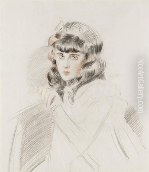 Portrait D'ellen Helleu En Buste Oil Painting by Paul Cesar Helleu