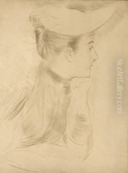 Jeune Femme Tournee Vers La Droite Oil Painting by Paul Cesar Helleu