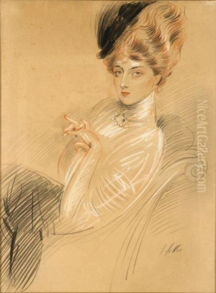 Femme Assise Les Mains Croisees Oil Painting by Paul Cesar Helleu