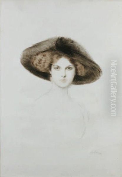 Femme Au Grand Chapeau Oil Painting by Paul Cesar Helleu